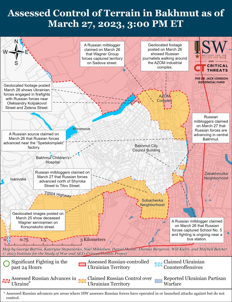 Карты боевых действий в Украине 27 марта от Института изучения войны