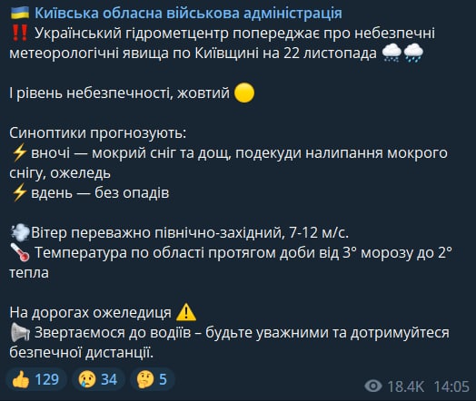 Прогноз погоды в Киеве и области. Какой будет погода 22 ноября, во вторник