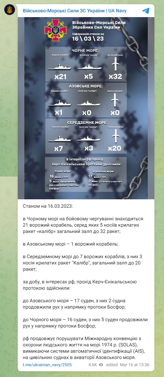 Скріншот із Телеграм ВМС ЗСУ