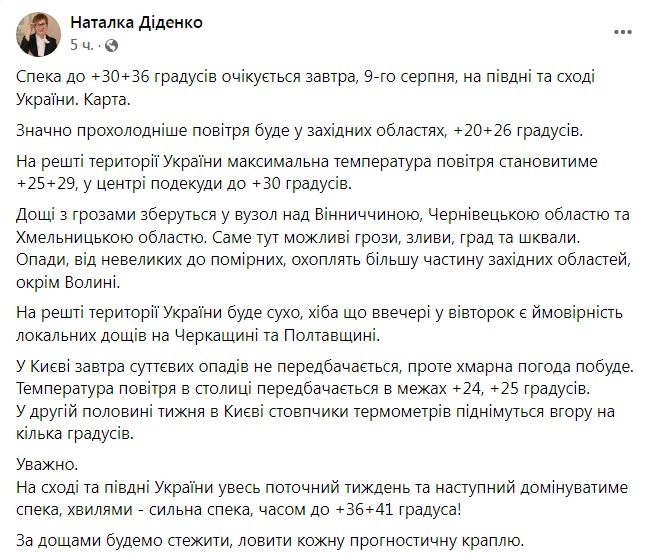 Скриншот из Фейсбука Натальи Диденко