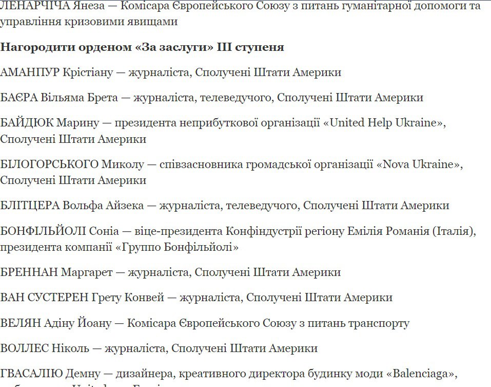 Зеленский наградил иностранцев