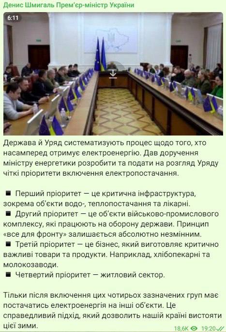 Приоритеты по энергоснабжению в Украине