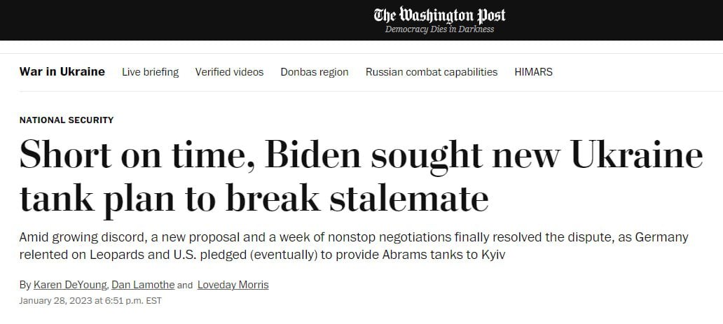 Аналитика WP по поставкам танков из США Украине