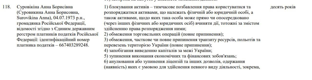 Под санкции попала жена Суровикина