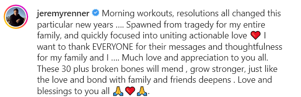 У Джереми Реннера сломано более 30 костей