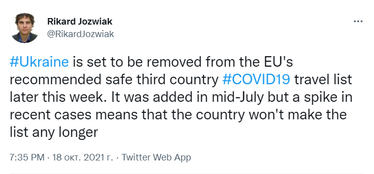 Скриншот из Твиттера Рикарда Йозвяка