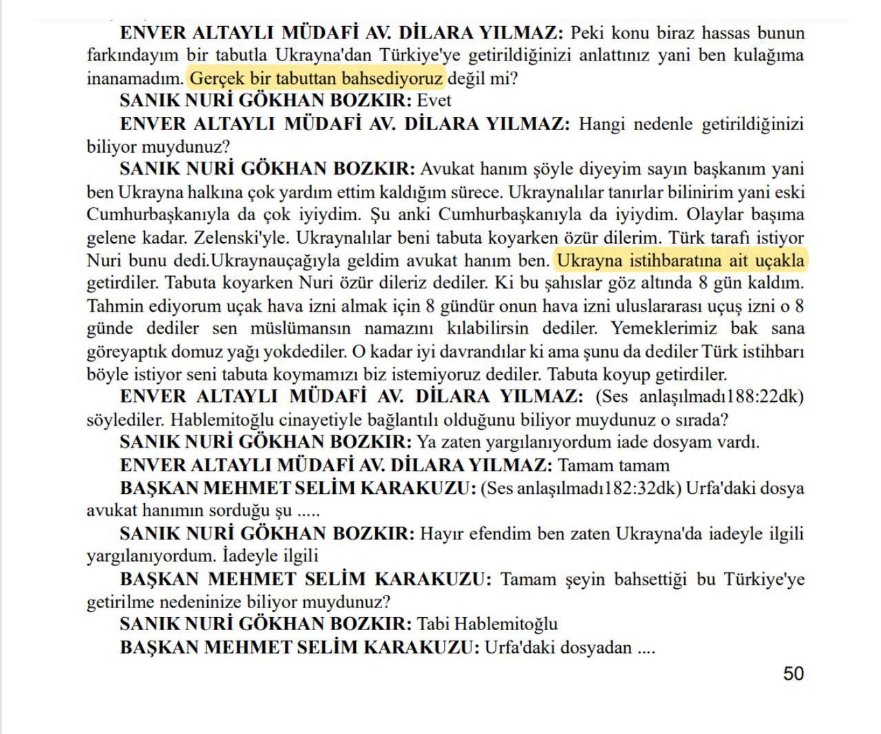 Показания Бозкира в суде