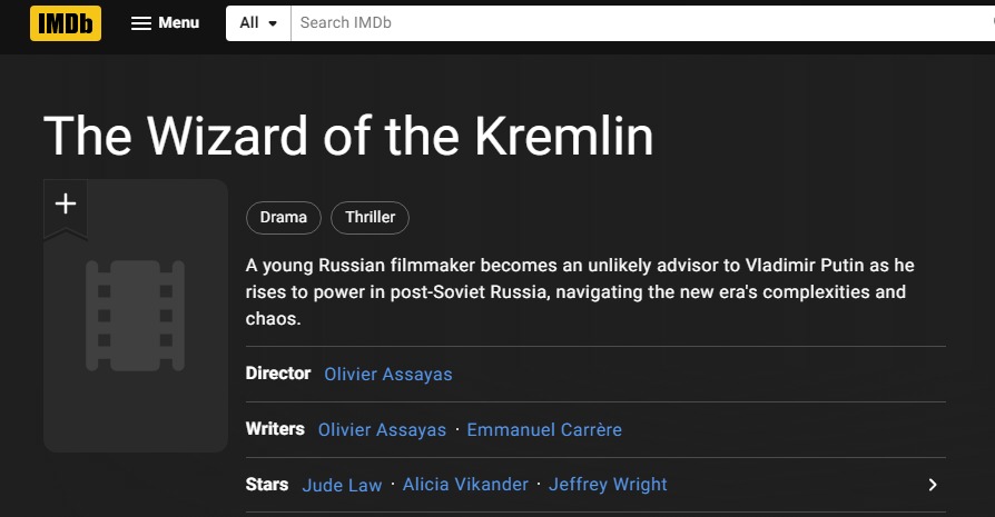 Британский актёр Джуд Лоу сыграет роль Путина в фильме Кремлёвский волшебник