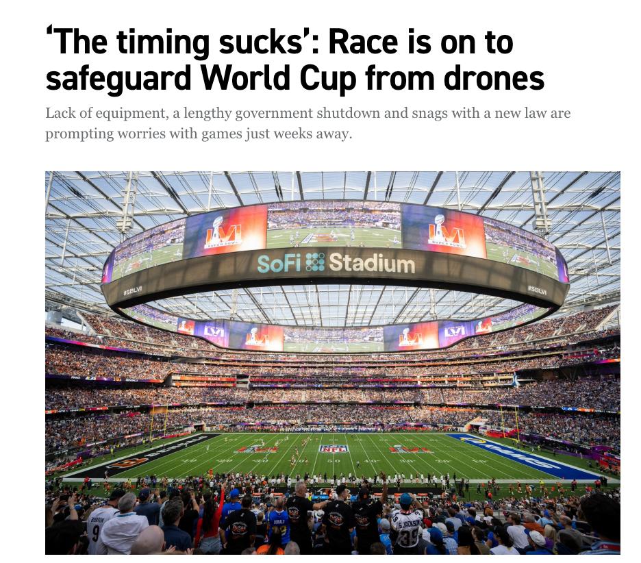Знімок заголовка на politico.com &ndash; У США побоюються атаки дронів на чемпіонаті FIFA-2026