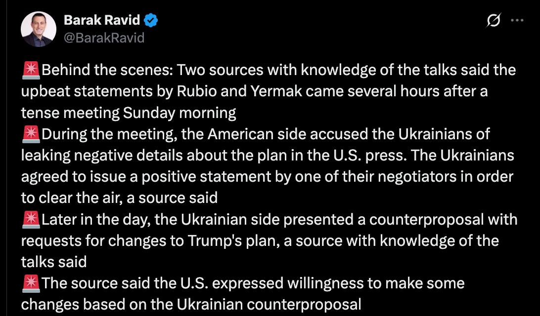 Снимок сообщения в Х - США обвинили Украину в разглашении мирного плана Трампа СМИ