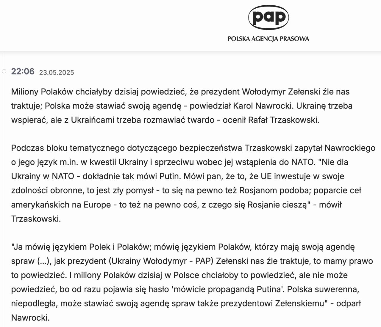 Знімок заголовка на pap.pl