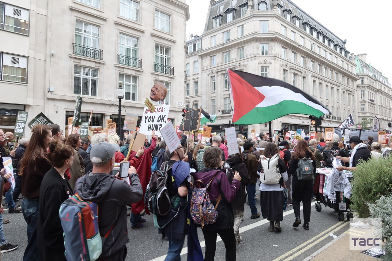 Фото (3) протестувальників на мітингу у Лондоні. Джерело - Телеграм