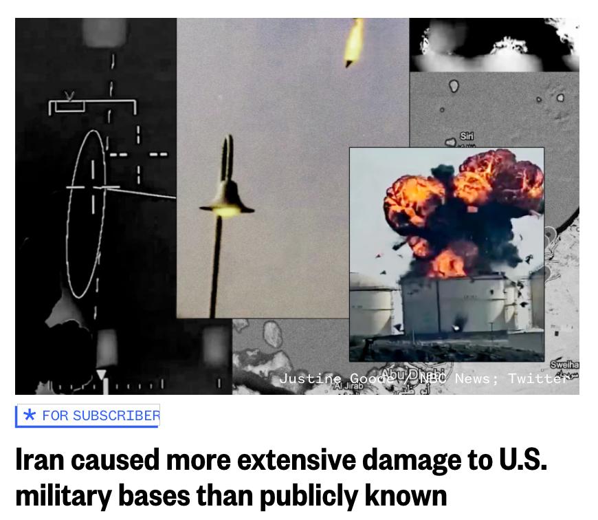 Снимок заголовка на nbcnews.com &ndash; США приуменьшают реальный ущерб от войны с Ираном