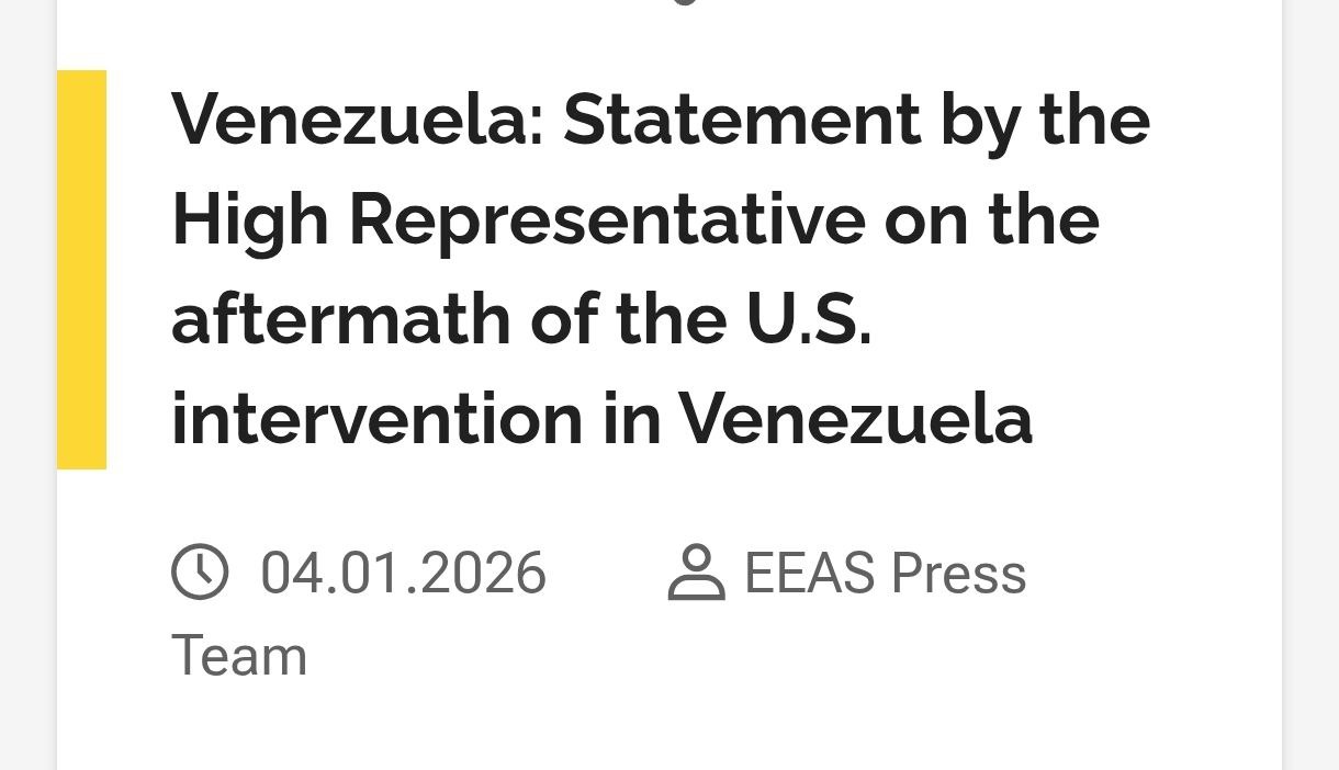 Снимок заголовка на eeas.europa.eu - Евросоюз не смог согласовать общее заявление после атаки США на Венесуэлу