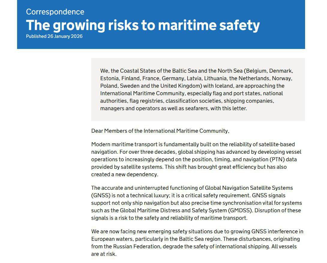 Снимок публикации о закрытии Балтийского моря для теневого флота России. Источник - Телеграм